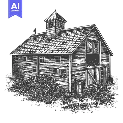 Aset premium populer: Rustic Wooden Barn with Hay and a Small Tower
