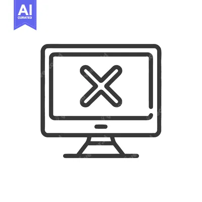 Aset premium populer: Computer Screen with Error Icon, Minimalist Line Art Style