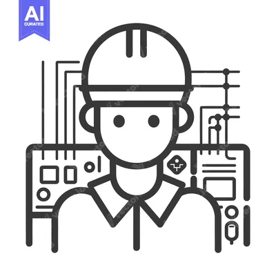 Aset desain premium: An Engineer Wearing Protective Headgear Stands Near Electrical Equipme