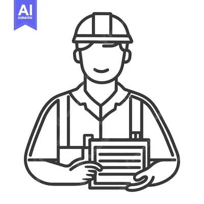 Aset desain premium: A construction worker is holding a clipboard while smiling