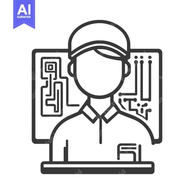 Premium design asset: A graphic representation of a person near a circuit board