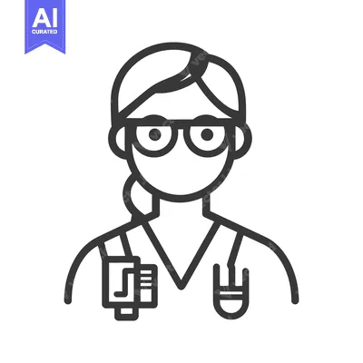 Aset premium populer: An illustrated outline of a female healthcare professional wearing gla