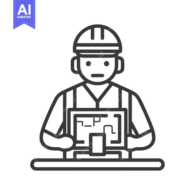 Aset desain premium: A construction worker examining blueprints while wearing a hard hat