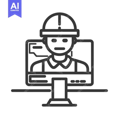 Premium design asset: A person with a hardhat in front of a computer screen