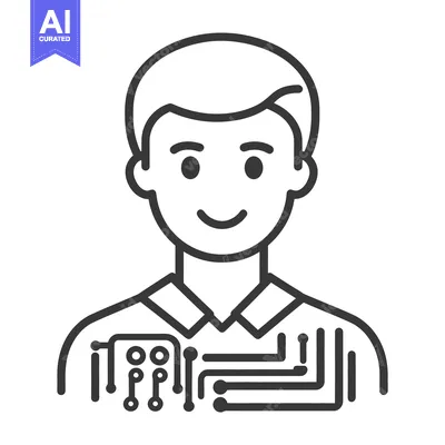 Aset premium populer: A smiling person stylized with a circuit board integrated on their shi