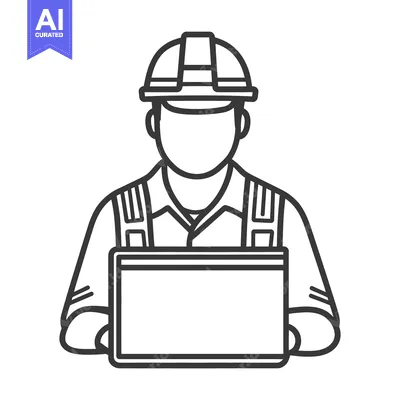 Popular premium asset: The construction worker stands holding a box and wearing a helmet