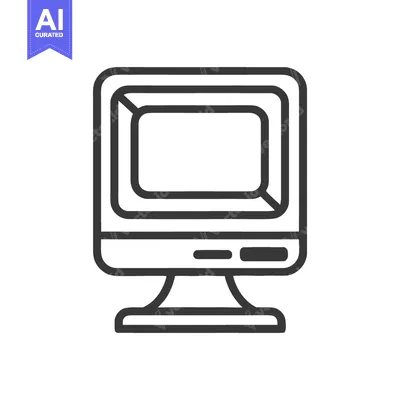 Retro Computer Monitor Icon: Bold Outline, Vintage Technology Symbol