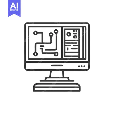 Aset premium populer: Retro Computer Outline Icon with Circuit Board and Data Storage