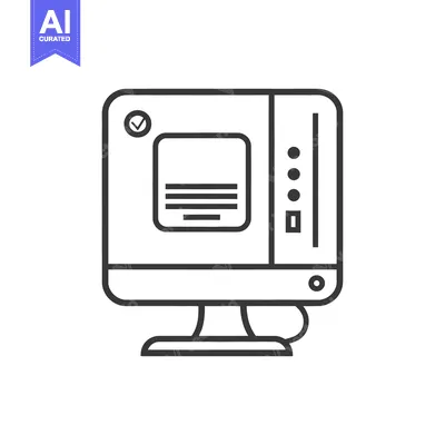 Aset desain premium: A stylized illustration depicts a computer monitor graphic in black li