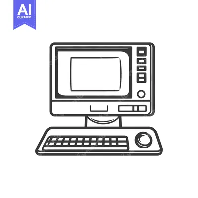Aset desain premium: Simple graphic illustration of an old desktop computer and its periphe