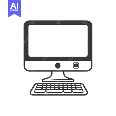 Aset premium populer: An illustrated monochrome image of a computer desktop setup