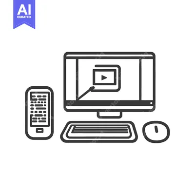 Aset desain premium: A computer set with a phone and video on screen