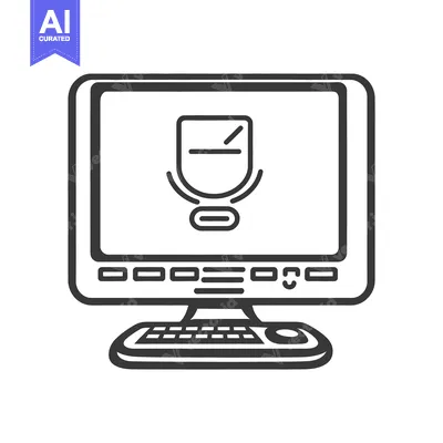 Premium design asset: A computer monitor displaying a microphone graphic on screen