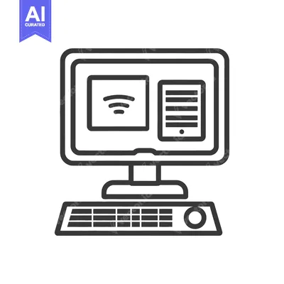 Premium design asset: A basic black and white image of a desktop computer