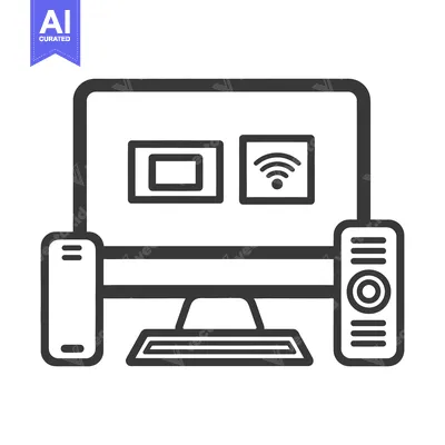 Aset premium populer: A simplified illustration of a desktop computer system with speakers