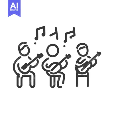 Aset desain premium: Three musicians playing stringed instruments producing musical notes