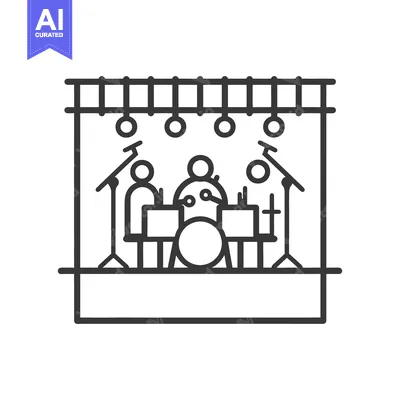 Aset desain premium: A simple graphic illustration of a band on a performance stage
