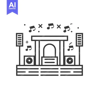 Aset premium populer: A simple graphic illustration of a stage with speakers and musical not