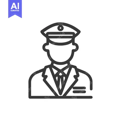 Aset desain premium: Minimalist Line Art: Faceless Officer in Uniform with Cap Icon