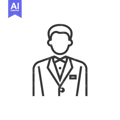 Aset desain premium: Elegant Minimalist Line Art: Faceless Man in Tuxedo with Bowtie Icon