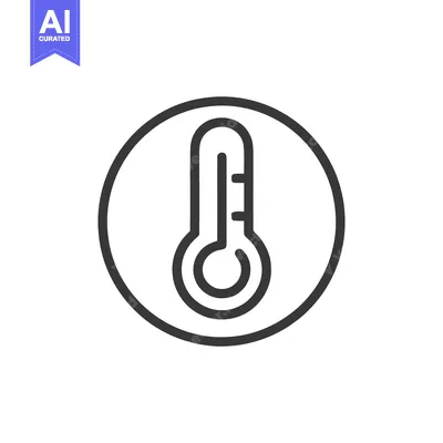 Premium design asset: Thermometer Icon: Minimalist Black Outline in Circle, Temperature Meas