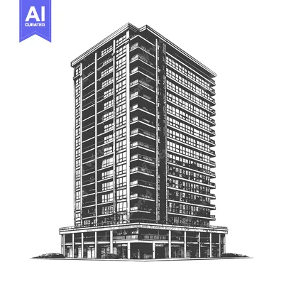 Aset desain premium: Modern Apartment Building Architectural Illustration