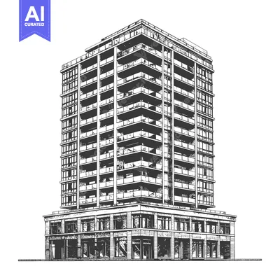 Aset desain premium: Modern apartment building architectural sketch design