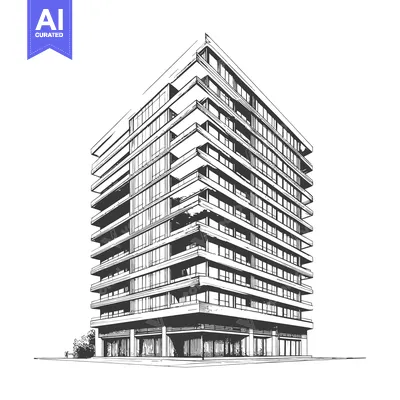 Aset desain premium: Modern Apartment Building Architectural Sketch Design