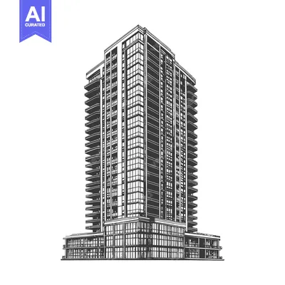 Aset desain premium: Modern Apartment Building Architectural Sketch Design