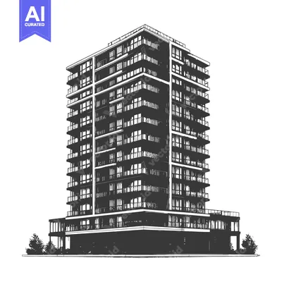 Aset desain premium: Modern Apartment Building Architectural Sketch Design