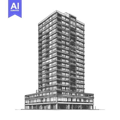 Aset desain premium: Modern Apartment Building Architectural Sketch Design