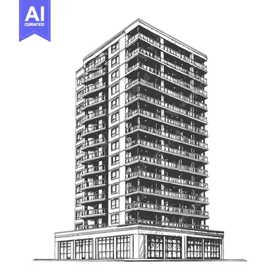 Aset desain premium: Hand Drawn Sketch Of A Modern Apartment Building