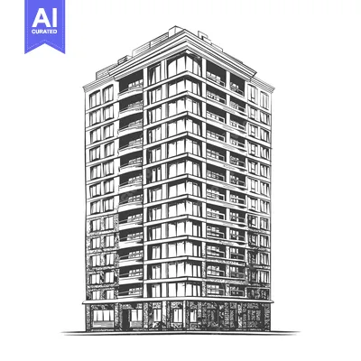 Aset desain premium: Hand Drawn Sketch Of A Modern Apartment Building