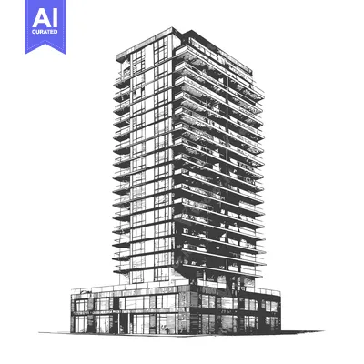 Aset desain premium: Modern Apartment Building Architectural Sketch Design