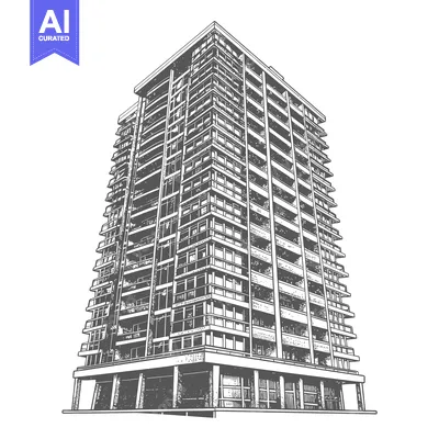 Aset desain premium: A Modern High Rise Apartment Building Sketch
