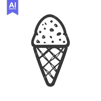 Aset desain premium: An illustrated ice cream cone with textured scoop design details