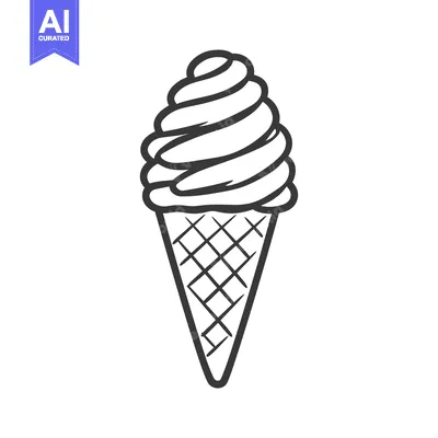 Aset premium populer: An outline sketch of a sweet frozen dessert in a cone