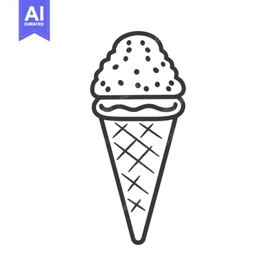 Aset premium populer: An outlined illustration of a single ice cream cone with sprinkles