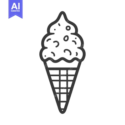 Aset premium populer: A simple black and white image of ice cream in a cone