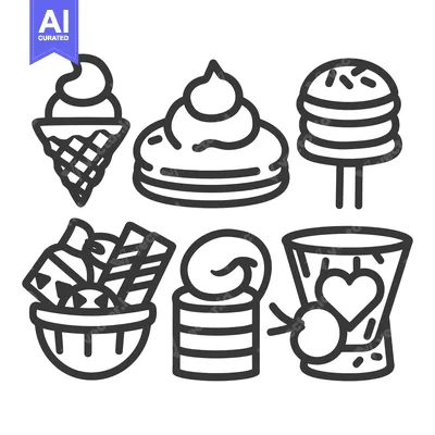 Aset desain premium: Assorted graphic illustrations of various sweet desserts and treats