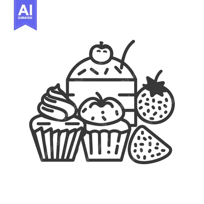 Aset desain premium: A collection of pastries and fruit in an illustration style