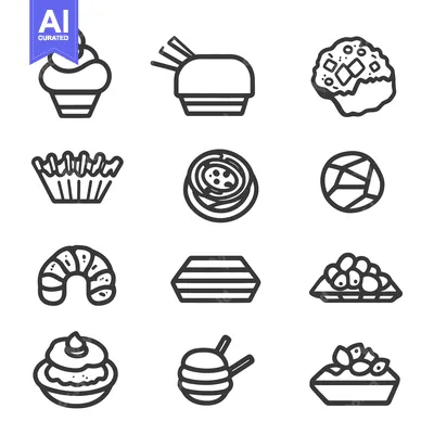 Premium design asset: Simple outlined illustrations of various edible food items