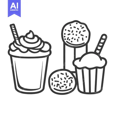 Popular premium asset: Illustration depicting various desserts with straws and decorations ar