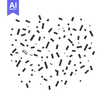 Aset desain premium: Black rectangular confetti scattered on a clean white background for d