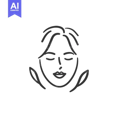 Aset premium populer: Simplified line drawing depicts a serene feminine face with eyes close