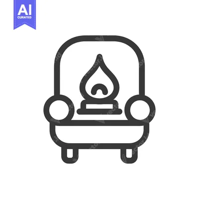 An illustration depicts a chair with a decorative fireplace flame