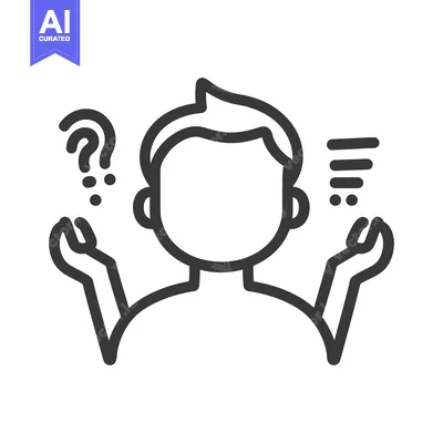 A person thinking about information with question and answer symbols