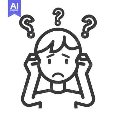 Aset premium populer: A person experiencing confusion is surrounded by question marks