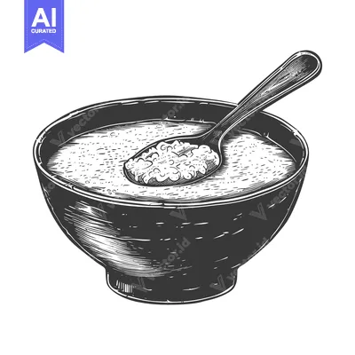 Popular premium asset: A bowl of porridge with a spoon is shown
