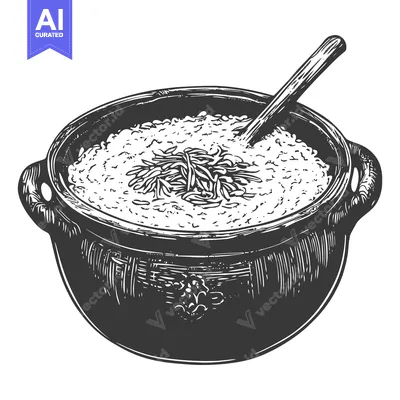 Premium design asset: A Rustic Pot of Creamy Rice Dish with Herbs